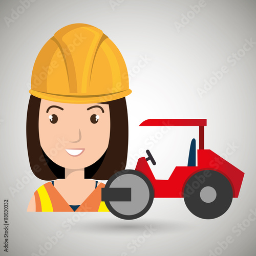 worker steamroller construction vector illustration design eps 10