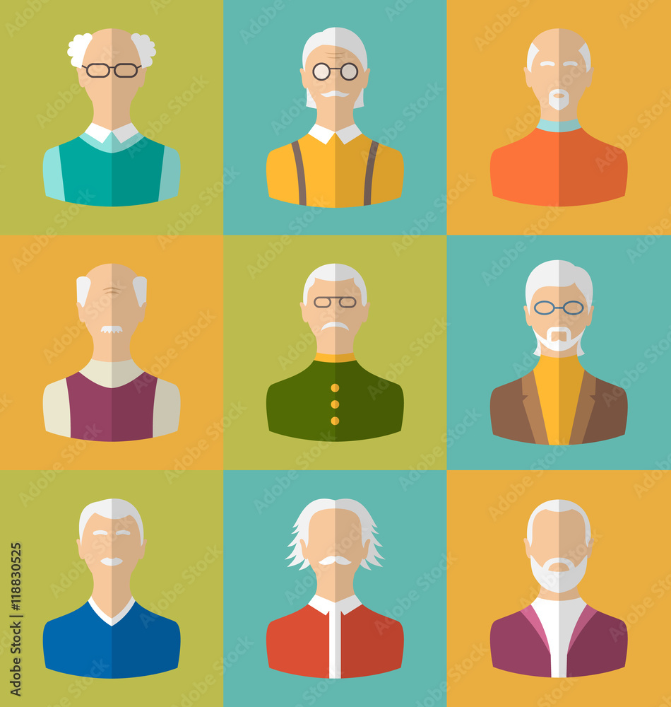 Old people Icons of Faces of Old Men. Grandfathers Characters Old people Icons of Faces of Old Men. Grandfathers Characters