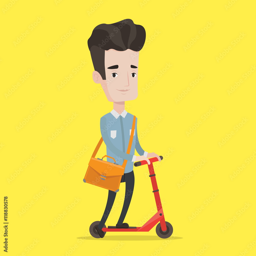 Man riding kick scooter vector illustration. Man riding kick scooter vector illustration.