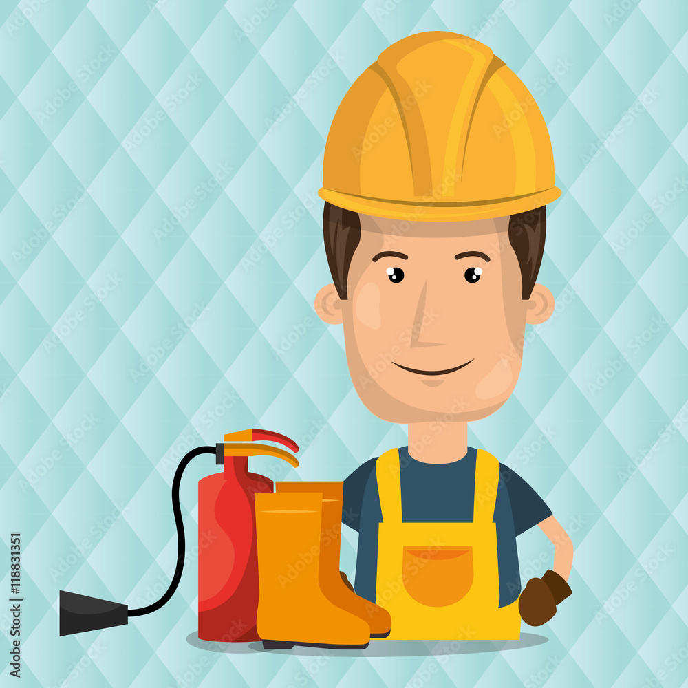 Fototapeta premium worker fire extinguisher boots vector illustration design