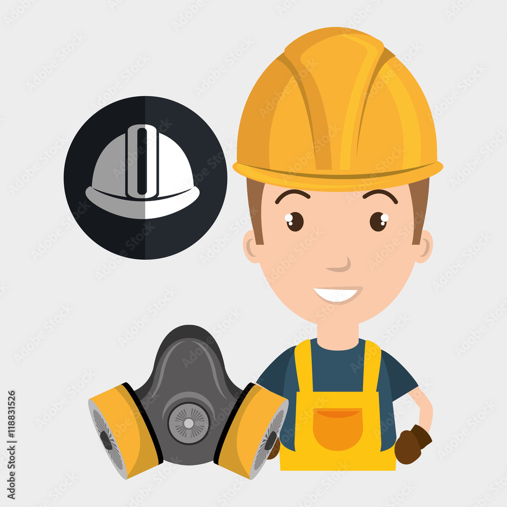 worker helmet mask gas vector illustration design worker helmet mask gas vector illustration design