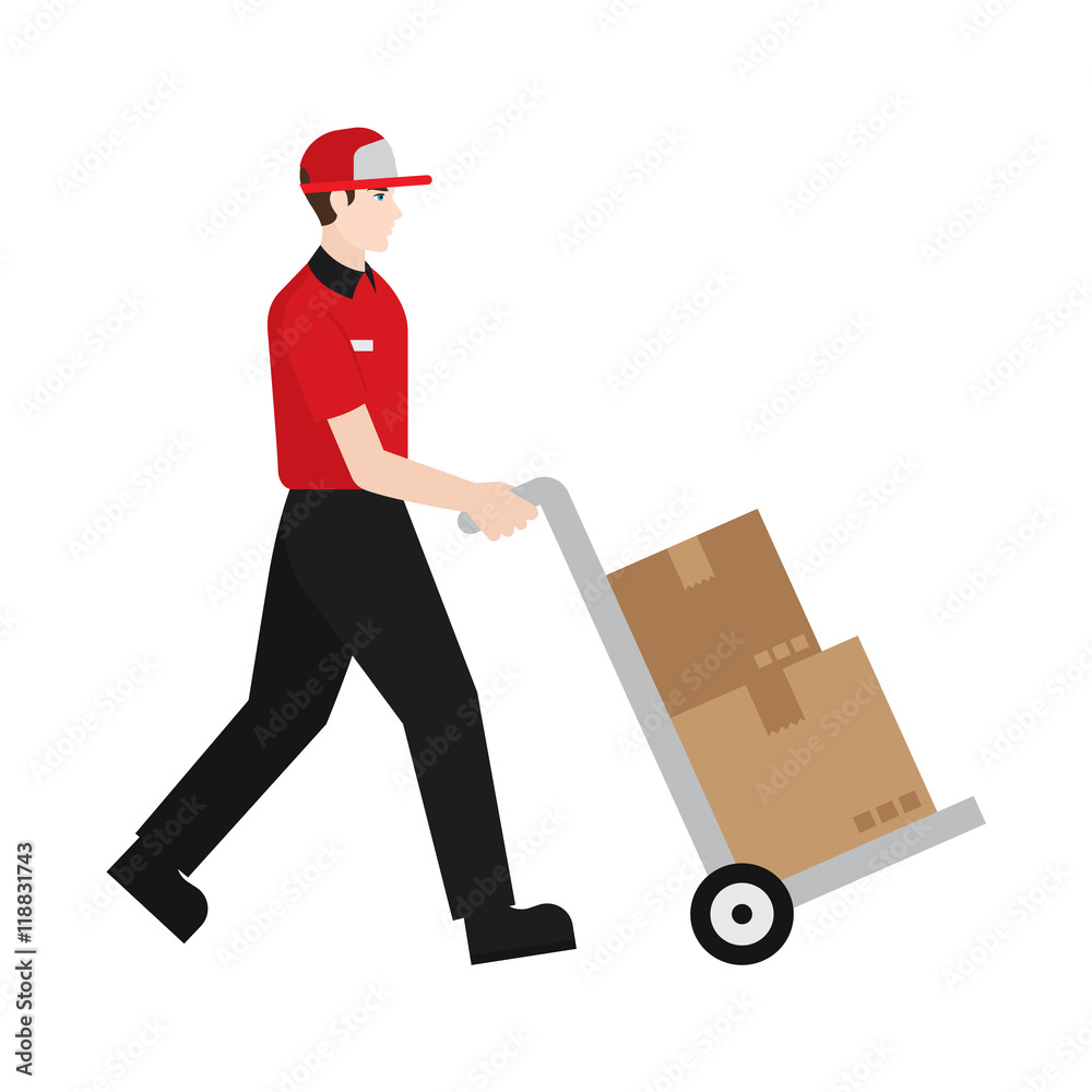 Delivery boy/ man vector illustration. Delivery courier delivering package, character isolated on white background. Delivery boy/ man vector illustration. Delivery courier delivering package, character isolated on white background.