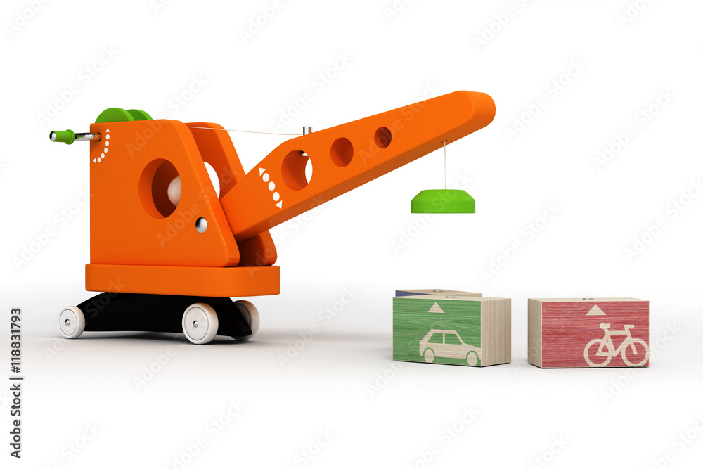 toy crane on white background 3d toy crane on white background 3d