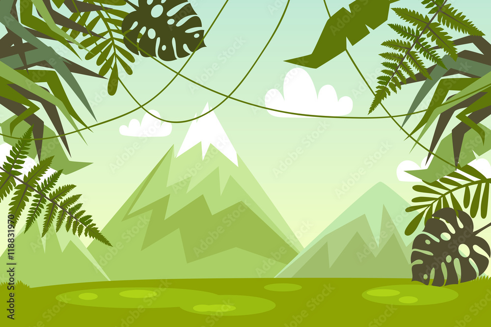 Naklejka premium ilustracji wektorowych. góry. dżungla. Natura