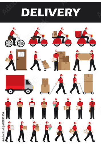 A set of Delivery boy/ man vector illustration.