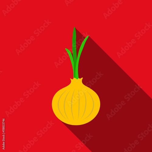 Onion icon flat. Singe vegetables icon from the eco food flat. - stock vector