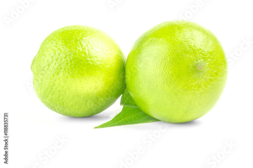 Fresh ripe limes. Isolated on white background