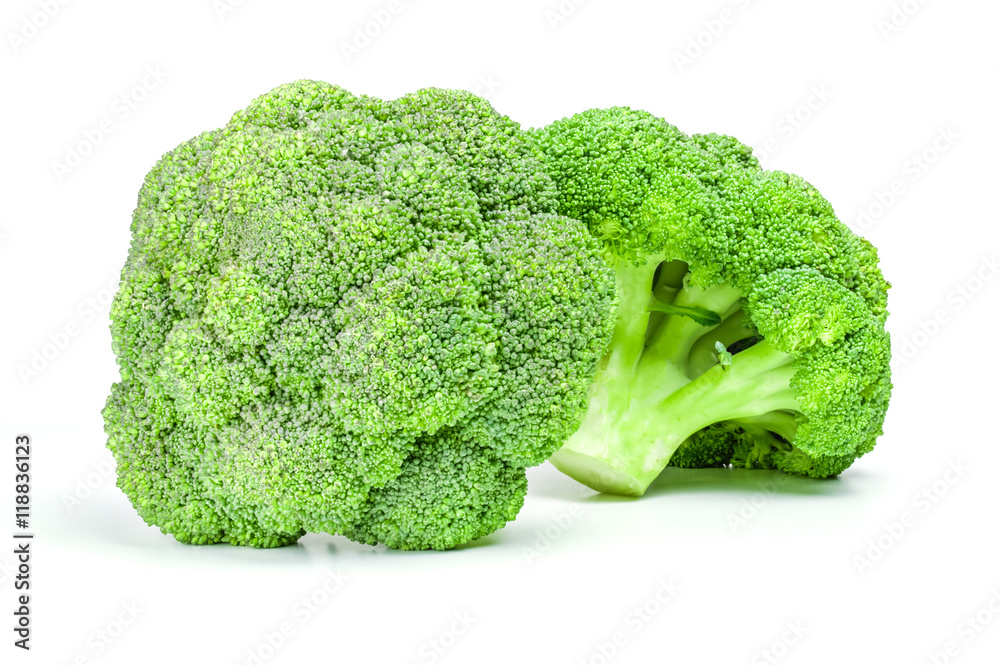 Two Ripe Broccoli Cabbage Isolated on White Background Two Ripe Broccoli Cabbage Isolated on White Background