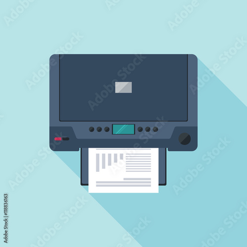 Printer flat icon with long shadow. Top view. Vector illustration.