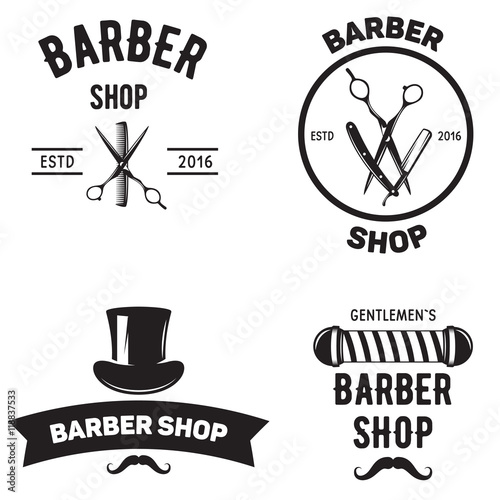 Set of vintage barber shop emblems label badges and designed elements. Vector illustration.