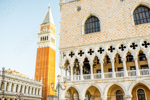 Morning view on Doges palace and San Marco tower in the center of Venice