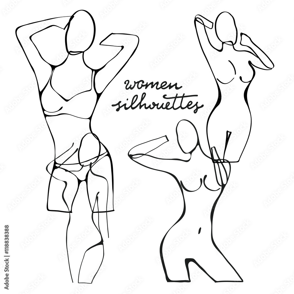 Beautiful black and white nude woman silhouettes. Beautiful black and white nude woman silhouettes.