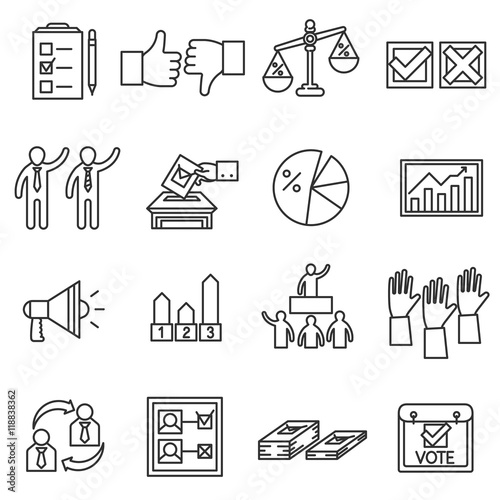 elections icons set. Thin line design