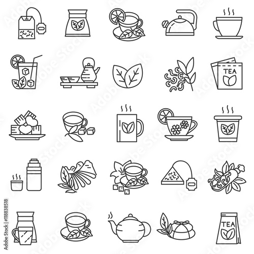 Tea icons set. Thin line design