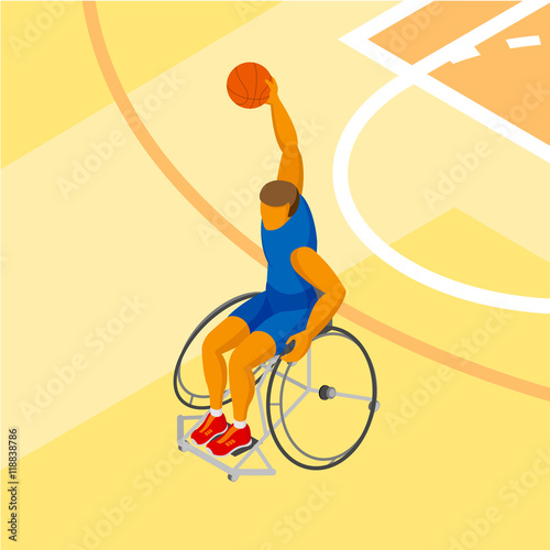 Isometirc 3D physically disabled basketball player at the court
