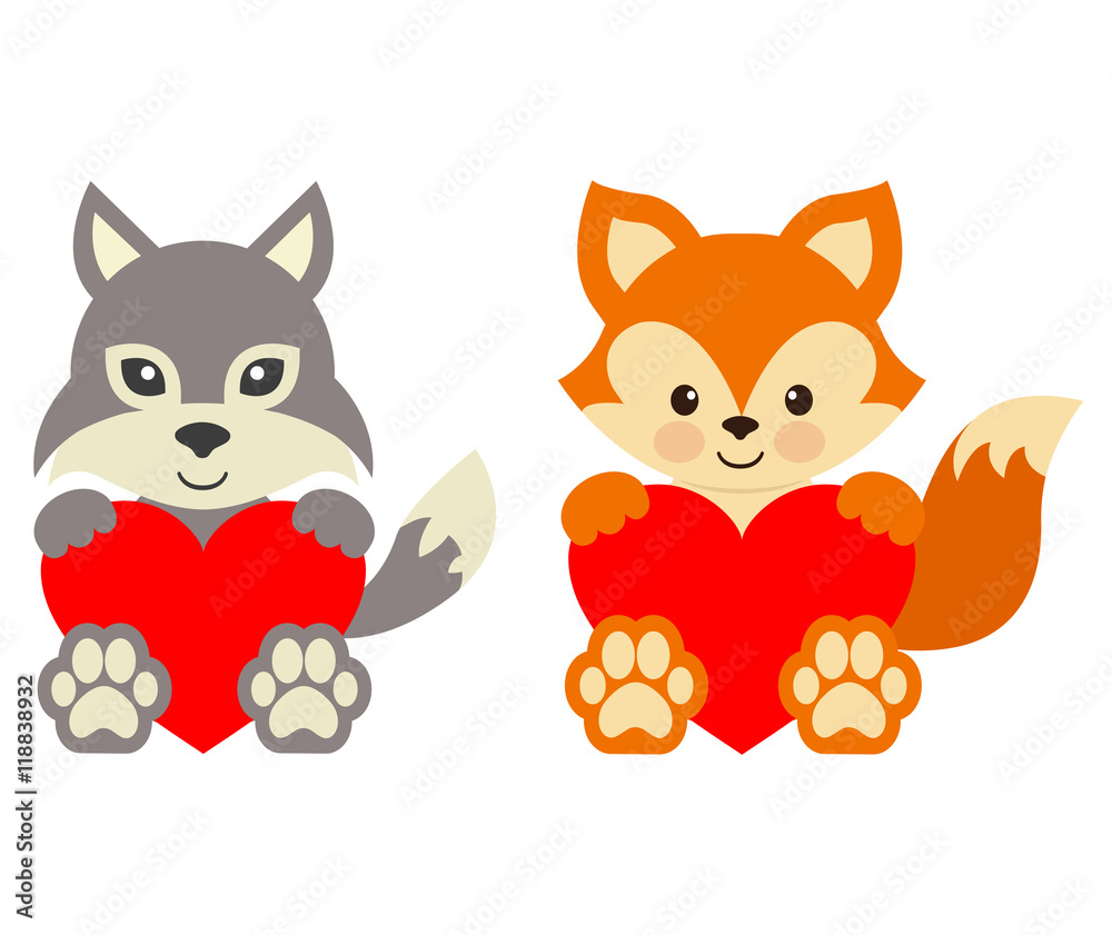 cartoon wolf and fox with heart cartoon wolf and fox with heart