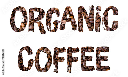 Organic coffee word concept on white background
