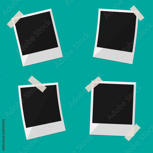 Illustration of Vintage Photo Frame Sticked on Duct Tape to Background.