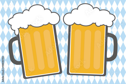 Zwei Bier Krüge mit Bayern Fahne Hintergrund für Oktoberfest