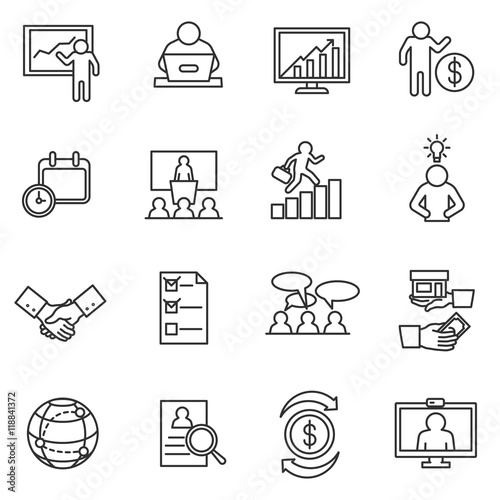 business management icon set. Human resources management and finances collection. Thin line design