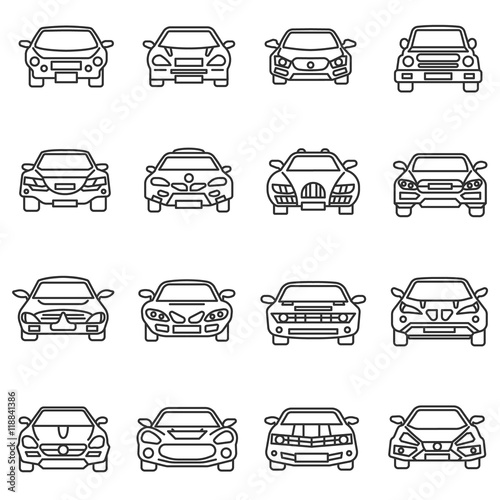 Cars icons set. Thin line design