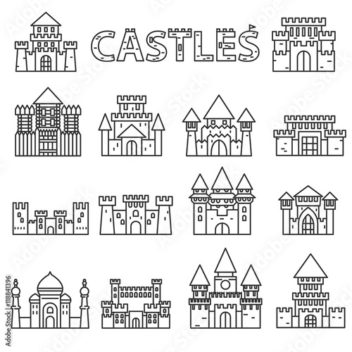 Castles set. Thin line design