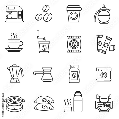 coffee icons set. Thin line design