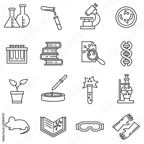 Laboratory icons set. Chemical experiments collection. Thin line design