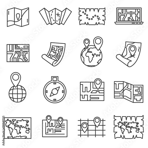 map icons set. Navigation collection. Thin line design