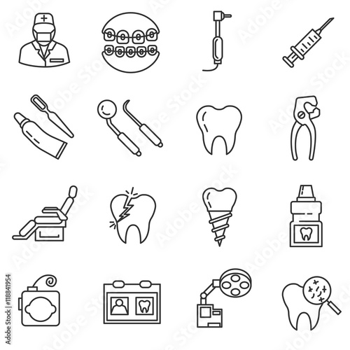 stomatology icons set. dentistry collection. Thin line design