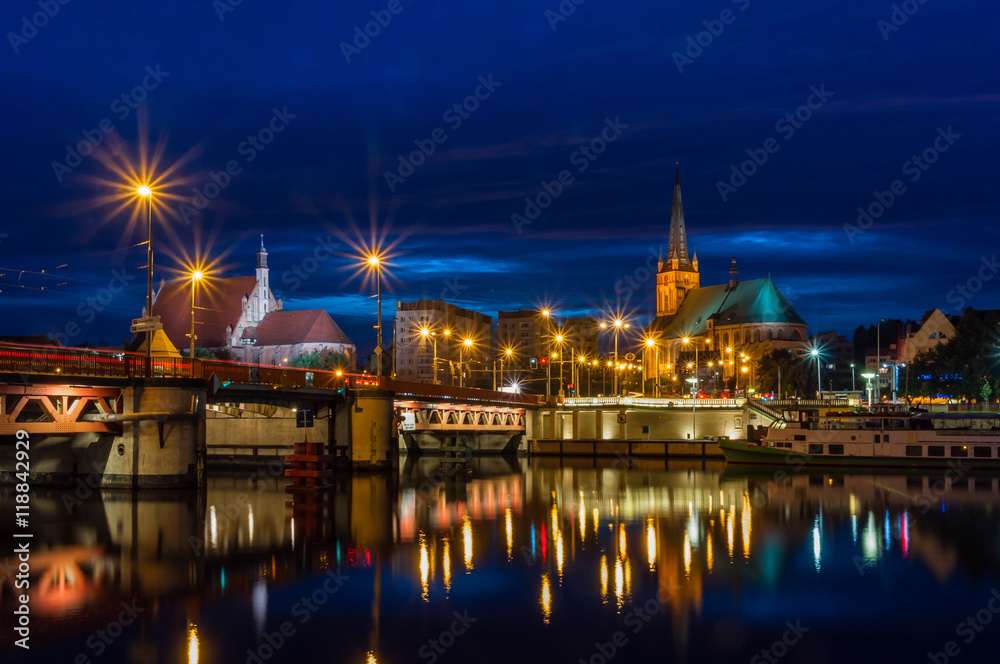 Obraz premium Stettin bei Nacht; Polen