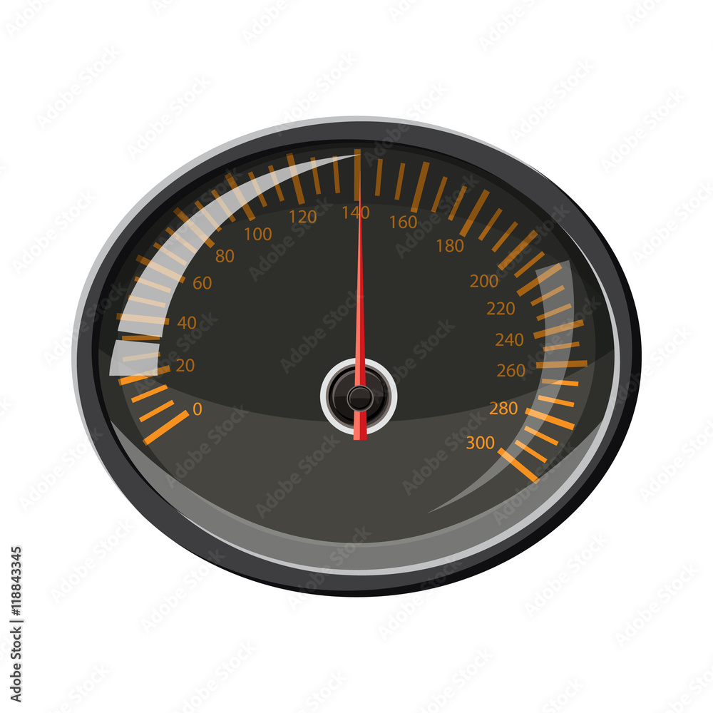 Speedometer 140 km in hour icon in cartoon style isolated on white background. Speed measurement symbol