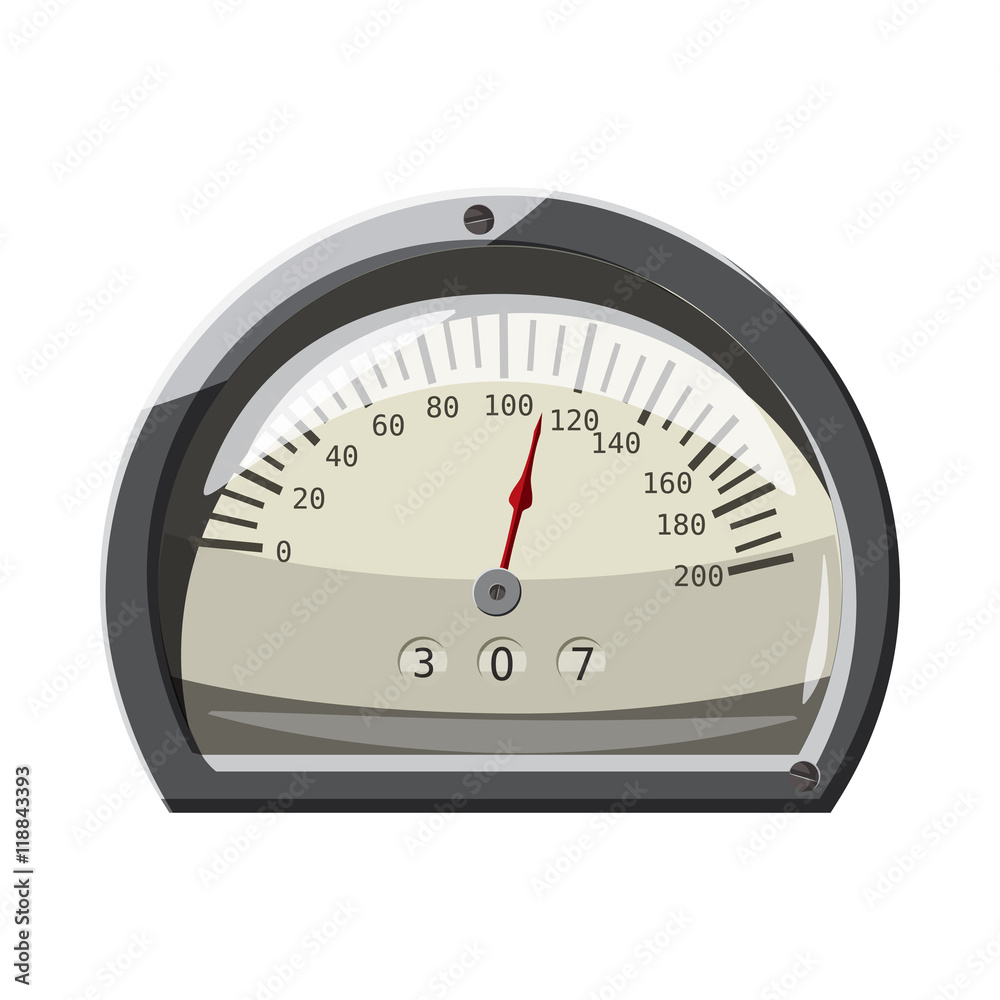 Small speedometer icon in cartoon style isolated on white background. Speed measurement symbol Small speedometer icon in cartoon style isolated on white background. Speed measurement symbol