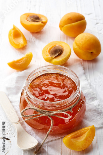 Jar of apricot jam photo