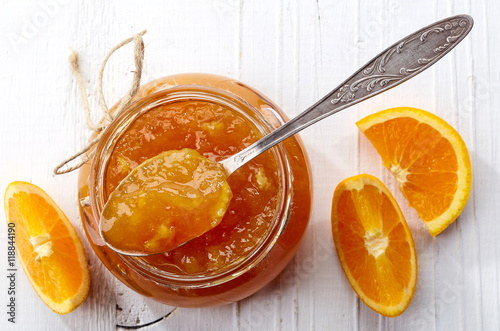 Jar of orange jam photo