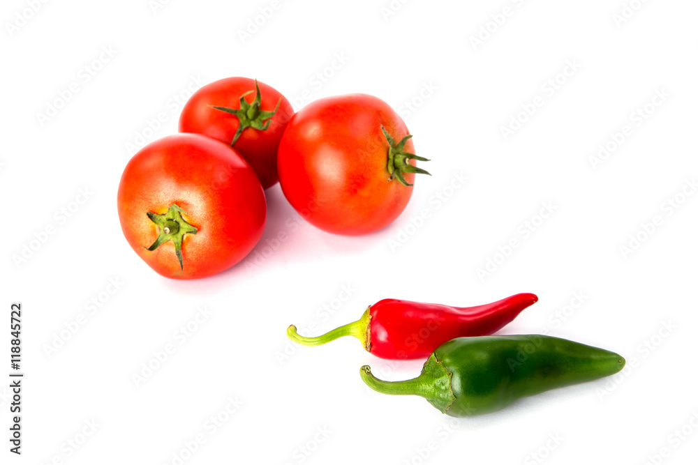 tomatoes and hot peppers white background tomatoes and hot peppers white background