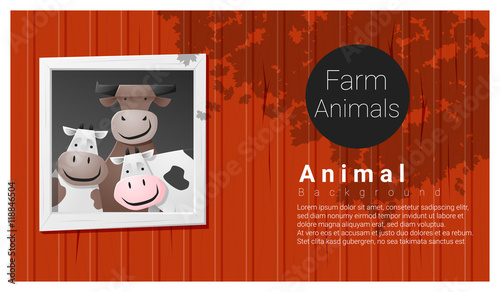 Farm animal background with cow , vector , illustration