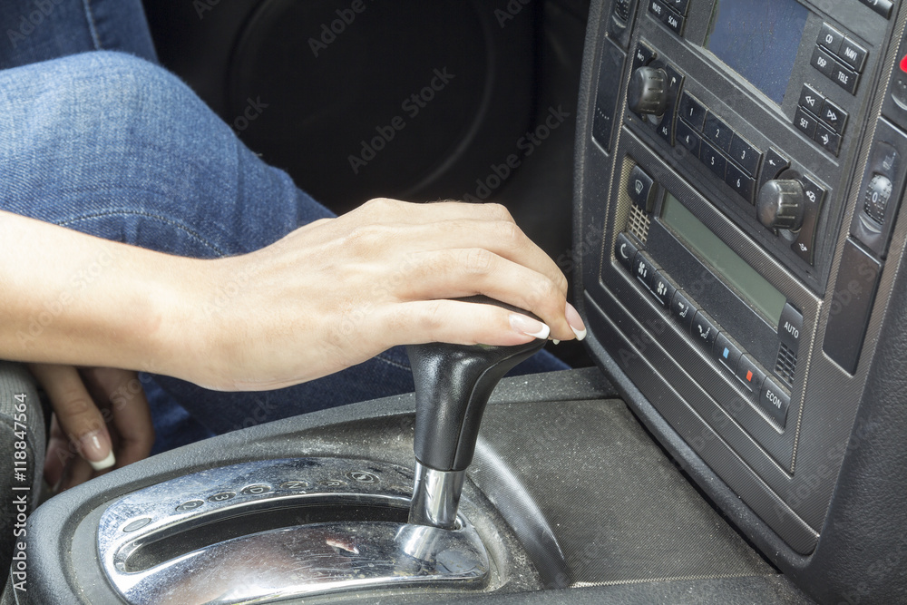 girl in car switches speed automatic gearbox
