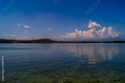 Lake of Viverone panorama with mountains on horizon. photo