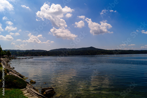 Lake of Viverone panorama with mountains on horizon. photo