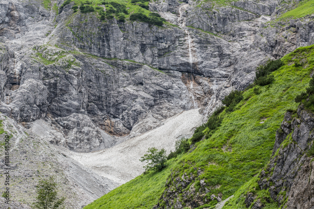 Schneefeld Eiskapelle, Eisbach-Wasserfall, Watzmann-Ostwand