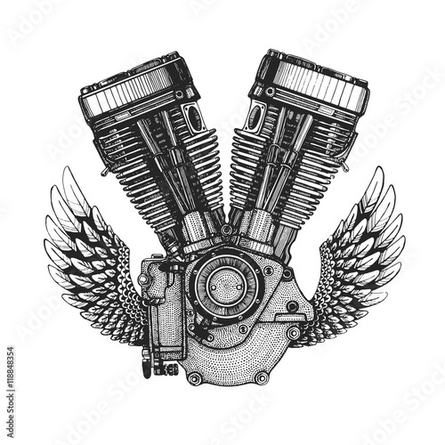 Hand drawn vector icon of engine