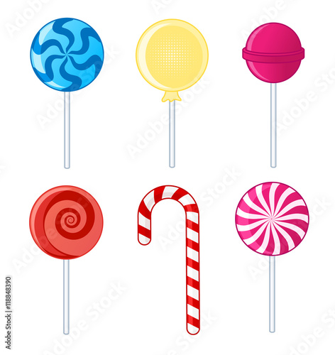 Set of Cartoon Lollipops on White Background