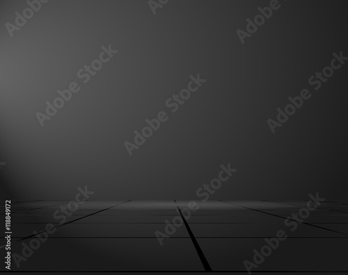 Black background blank with illuminated wall and floors. Vector artwork in perspective.