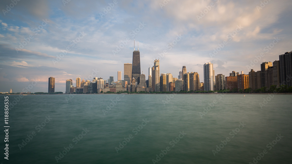 Chicago skyline in the afternoon from lake Michigan