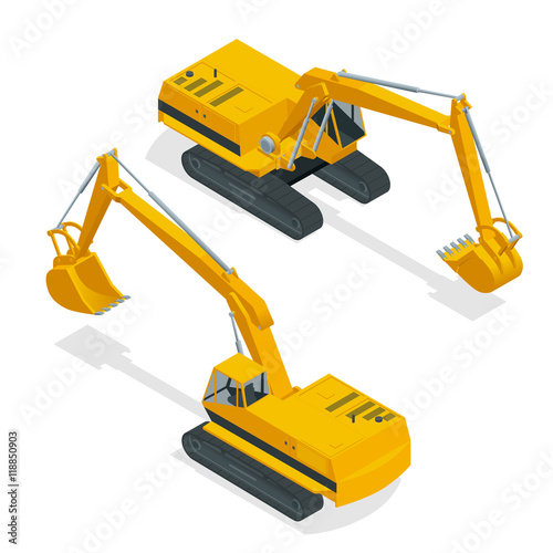 Isometric crawler excavator. Special machinery.