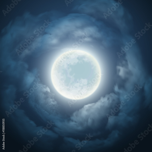 Night sky with the moon and cloud. Vector illustration