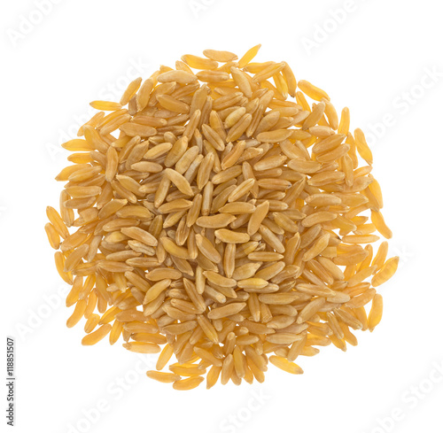 Portion of Khorasan wheat on a white background