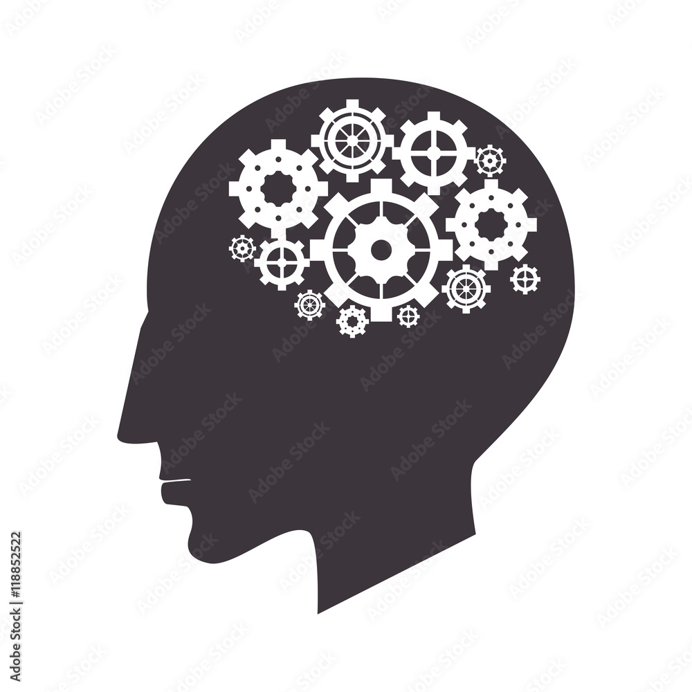flat design brain and gears icon vector illustration
