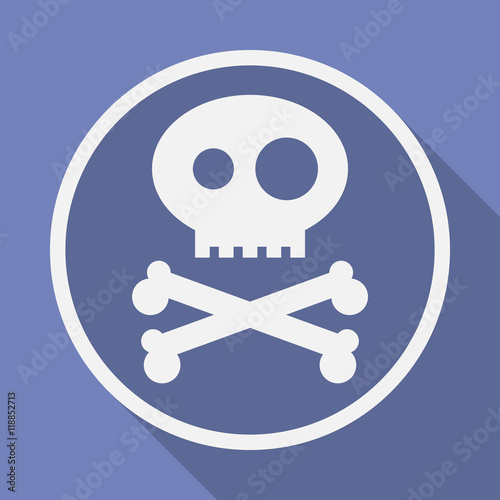 Icon of Jolly Roger symbol. Pirate, filibuster, corsair sign of crossed bones or crossbones and skull. Vector emblem